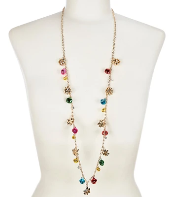 Merry & Bright Christmas Bow and Jingle Bell Long Strand Necklace