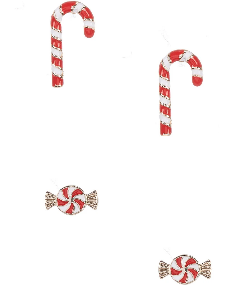 Merry & Bright Christmas Candy Cane and Peppermint Stud Earring Set