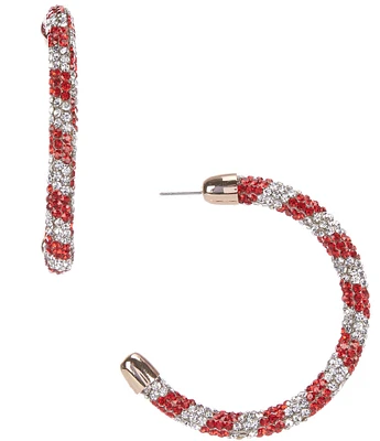 Merry & Bright Christmas Candy Cane Pave Crystal Hoop Earrings