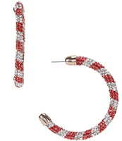 Merry & Bright Christmas Candy Cane Pave Crystal Hoop Earrings