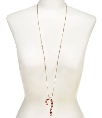 Merry & Bright Christmas Candy Cane Stone Long Pendant Necklace