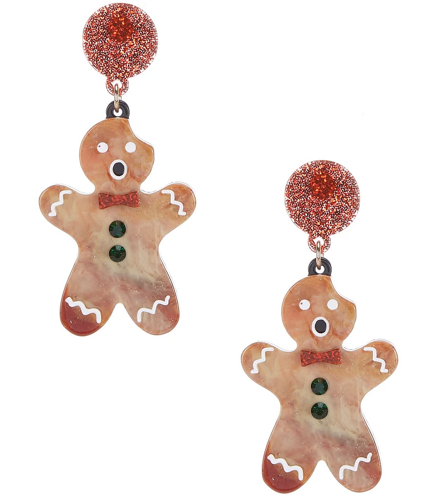 Merry & Bright Christmas Gingerbread Man Statement Drop Earrings