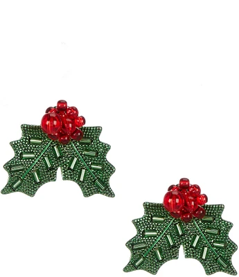 Merry & Bright Christmas Holly Stud Earrings