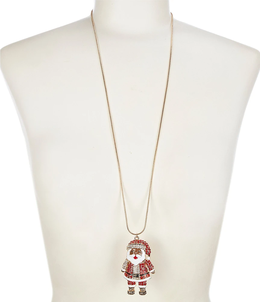 Merry & Bright Christmas Jolly Santa Long Pendant Necklace