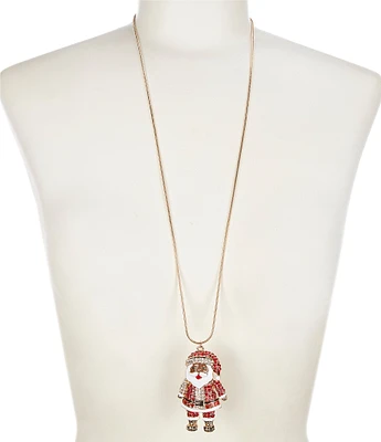 Merry & Bright Christmas Jolly Santa Long Pendant Necklace