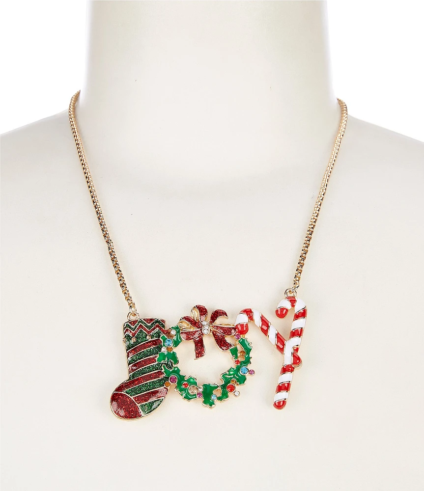 Merry & Bright Christmas Joy Short Pendant Statement Necklace