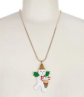 Merry & Bright Christmas Mr. Bingle Long Pendant Necklace