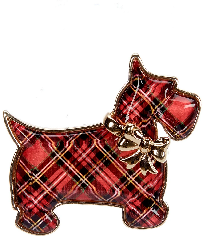 Merry & Bright Christmas Plaid Scotty Dog Pin