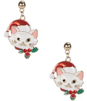 Merry & Bright Christmas Santa Cat Stud Earrings