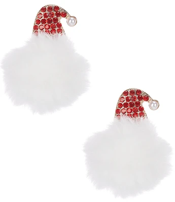 Merry & Bright Christmas Santa Hat Puff Drop Earrings