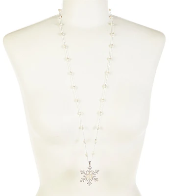 Merry & Bright Christmas Snowflake Long Pendant Necklace