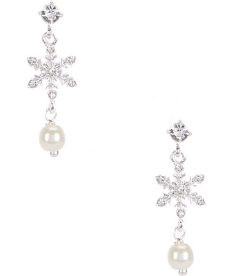 Merry & Bright Christmas Snowflake Pearl Drop Earrings