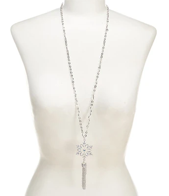 Merry & Bright Christmas Snowflake Tassel Long Pendant Necklace