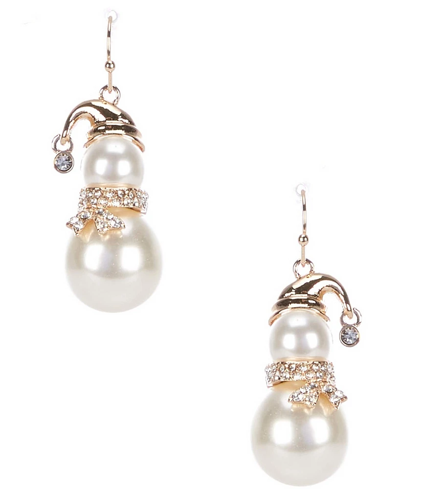 Merry & Bright Christmas Snowman Double Pearl Drop Earrings