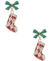 Merry & Bright Christmas Stocking Crystal Pave Drop Earrings