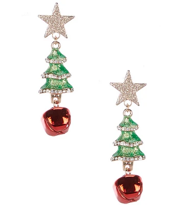 Merry & Bright Christmas Tree Bell Drop Earrings