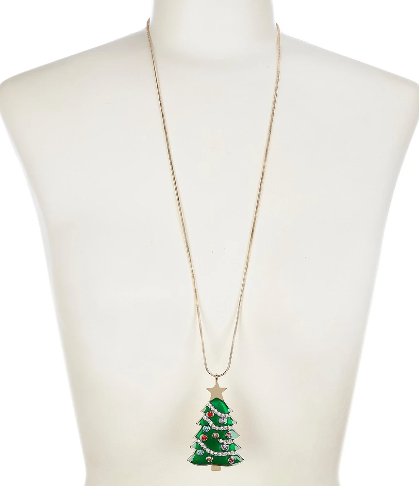 Merry & Bright Christmas Tree Long Pendant Necklace