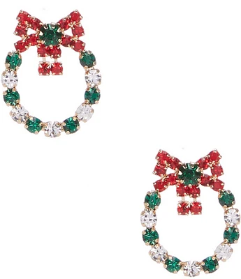 Merry & Bright Christmas Crystal Wreath Stud Earrings