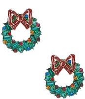 Merry & Bright Christmas Wreath Stud Earrings