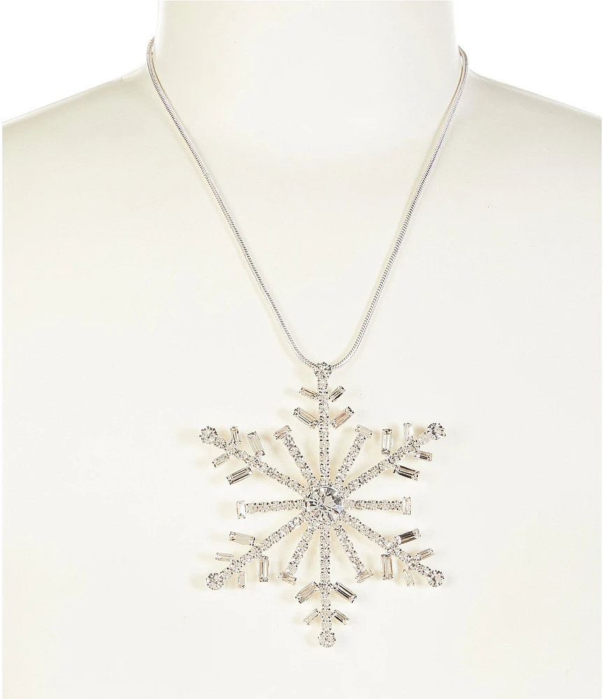 Merry & Bright Crystal Christmas Snowflake Long Pendant Necklace