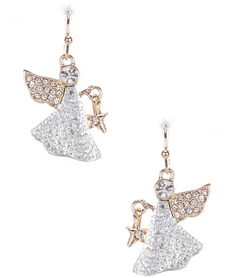 Merry & Bright Crystal Pave Caviar Christmas Angel Drop Earrings