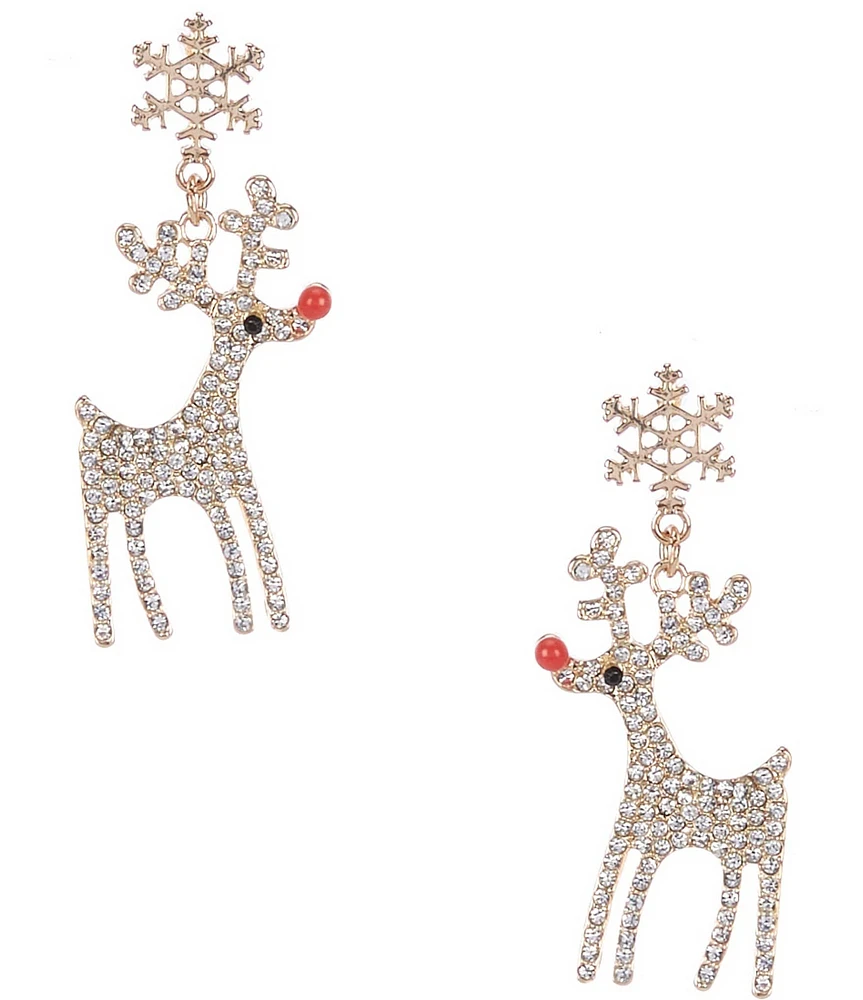 Merry & Bright Crystal Pave Christmas Rudolph Drop Earrings