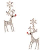 Merry & Bright Crystal Pave Christmas Rudolph Drop Earrings