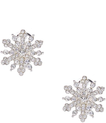 Merry & Bright Crystal Pave Christmas Snowflake Clip Stud Earrings