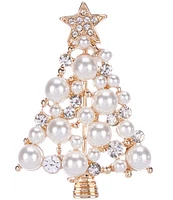 Merry & Bright Crystal Stone & Pearl Cluster Christmas Tree Pin