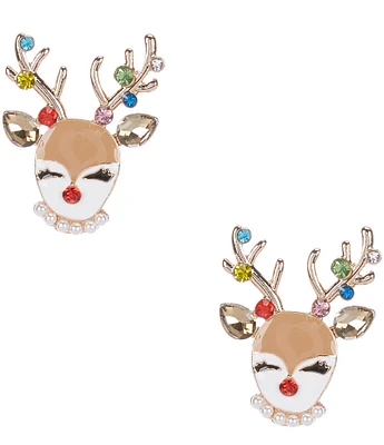 Merry & Bright Fancy Christmas Reindeer Statement Stud Earrings