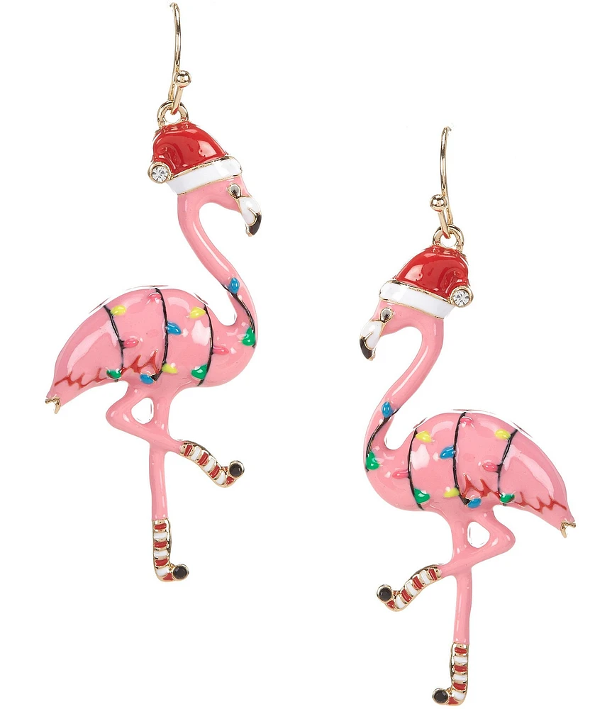 Merry & Bright Festive Christmas Flamingo Drop Earrings