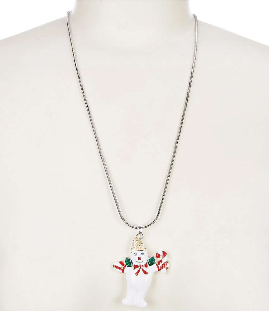 Merry & Bright Festive Standing Mr. Bingle Christmas Long Pendant Necklace