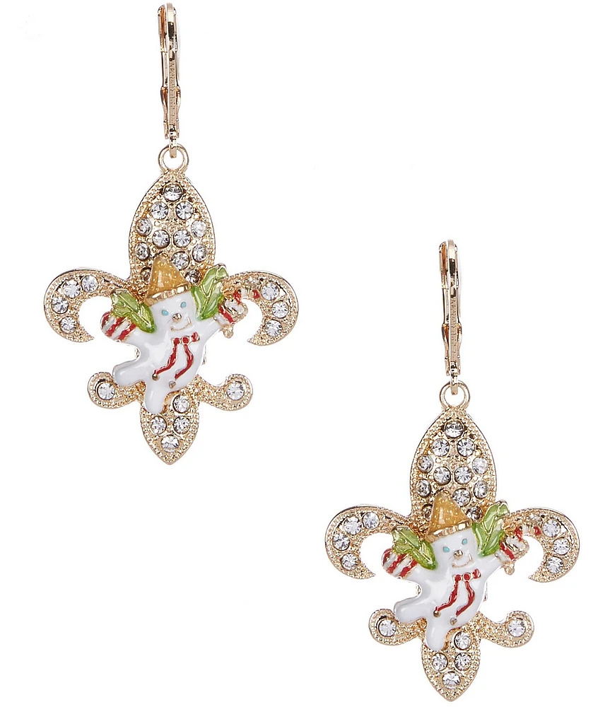 Merry & Bright Fleur De Lis Mr. Bingle Christmas Drop Earrings