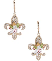 Merry & Bright Fleur De Lis Mr. Bingle Christmas Drop Earrings