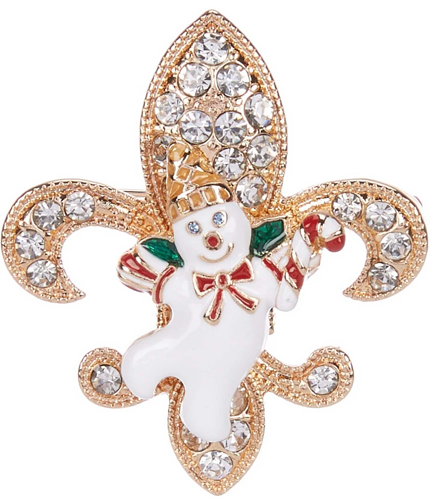 Merry & Bright Fleur De Lis Mr. Bingle Christmas Pin