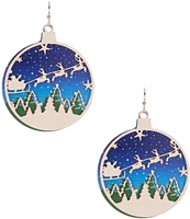 Merry & Bright Flying Santa Sleigh Christmas Ornament Drop Earrings