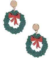 Merry & Bright Glitter Christmas Wreath Drop Earrings