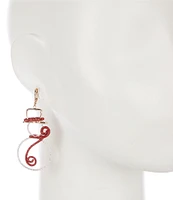 Merry & Bright Glitter Wire Christmas Snowman Drop Earrings