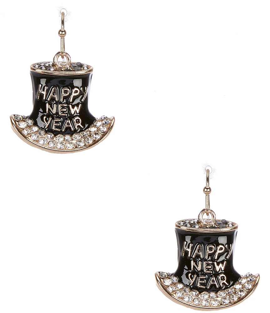 Merry & Bright Happy New Year Hat Drop Earrings