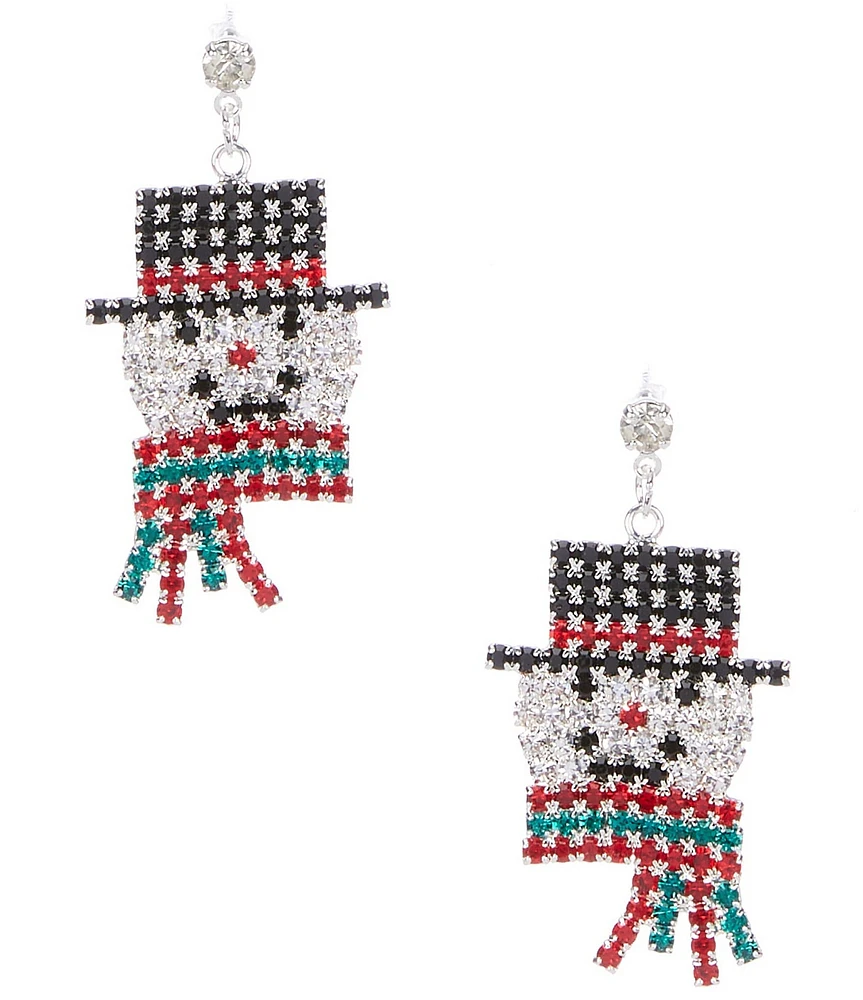 Merry & Bright Happy Snowman Christmas Drop Earrings