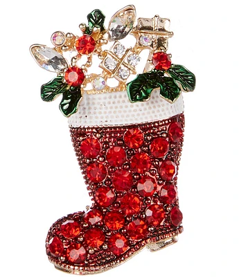 Merry & Bright Holly Christmas Stocking Pin