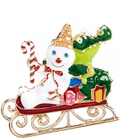 Merry & Bright Mr. Bingle and Gator On Sled Christmas Pin