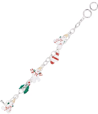 Merry & Bright Mr. Bingle, Mitten, and Holly Christmas Charm Drop Silver Line Bracelet