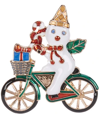 Merry & Bright Mr. Bingle Riding Bicycle Christmas Pin