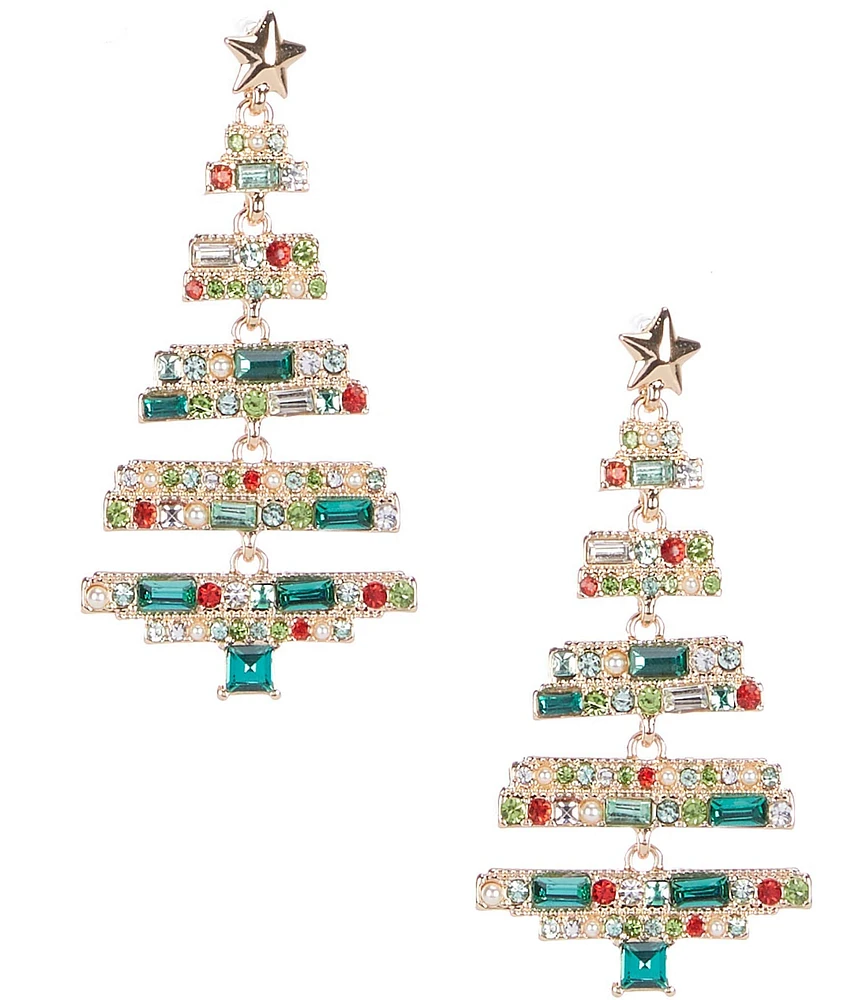 Merry & Bright Multi Crystal Stone Christmas Tree Drop Earrings