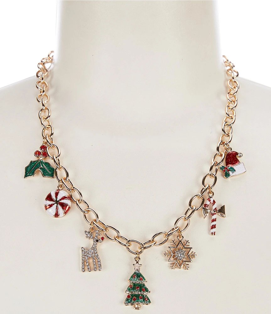 Merry & Bright Multi Enamel Christmas Charm Necklace