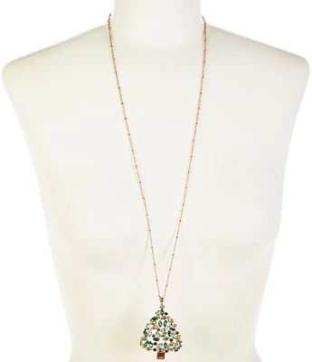 Merry & Bright Multi Stone Christmas Tree Long Pendant Necklace