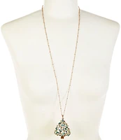 Merry & Bright Multi Stone Christmas Tree Long Pendant Necklace