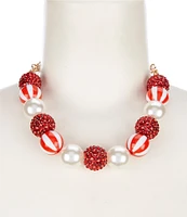 Merry & Bright Pearl & Candy Cane Rhinestone Beaded Christmas Collar Necklace