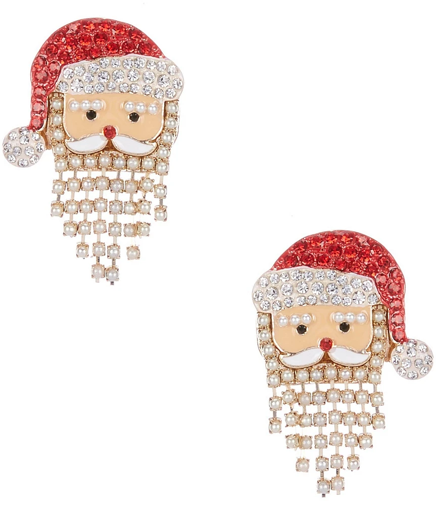 Merry & Bright Pearl and Crystal Pave Christmas Santa Drop Chandelier Earrings